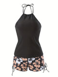 Damen Tankini-Set mit lässigem Oberteil und hoch taillierten Shorts R&B