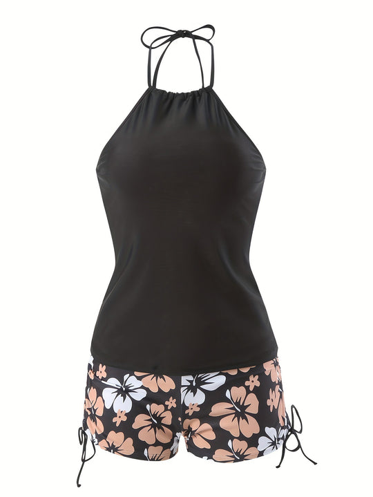 Damen Tankini-Set mit lässigem Oberteil und hoch taillierten Shorts R&B
