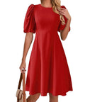 Damen Puffärmel Kleid mit fließendem Schnitt und Taillenbetonung R&B
