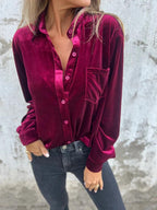 Damen Elegante und glänzende Bluse aus Samt R&B