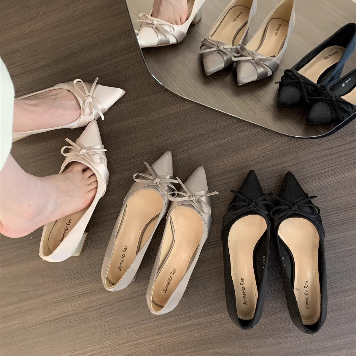 Damen elegante Ballerina-Pumps mit modischem Schleifendesign und stabiler Absatzhöhe R&B