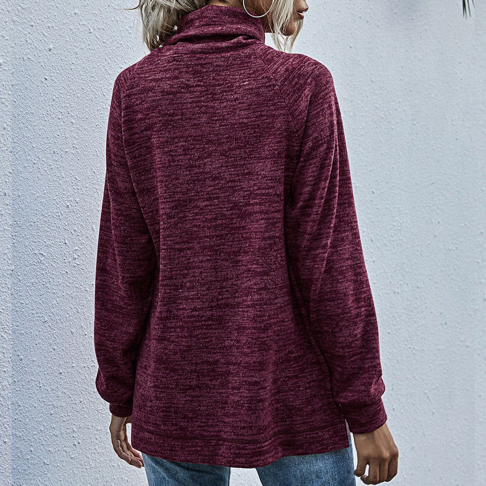 Damen lässiger Pullover mit hohem Kragen und praktischen Taschen R&B