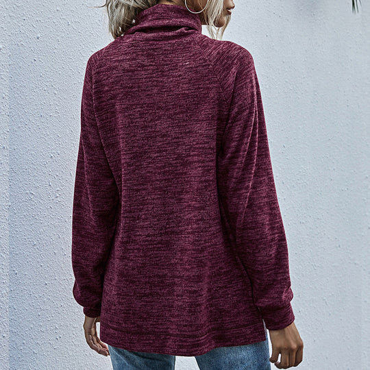 Damen lässiger Pullover mit hohem Kragen und praktischen Taschen R&B