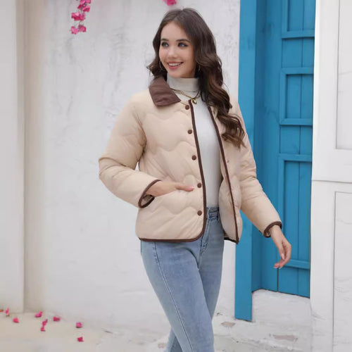 Damen gesteppte Kurzjacke mit schickem Kragen R&B