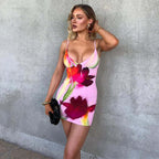Damen Figurbetontes Minikleid mit Blumenprint und tiefem V-Ausschnitt R&B