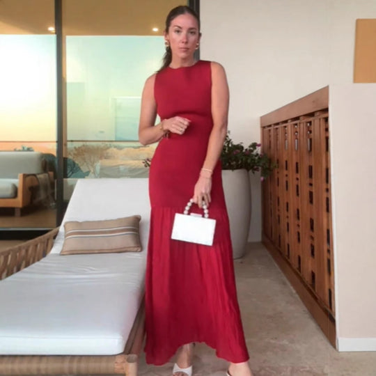 Damen ärmelloses Maxikleid mit elegantem Rüschensaum R&B