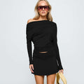 Damen Off-Shoulder Minikleid mit Raffung und langem Arm R&B