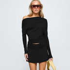 Damen Off-Shoulder Minikleid mit Raffung und langem Arm R&B