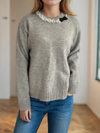 Damen lässiger Pullover mit dekorativem Kragen R&B