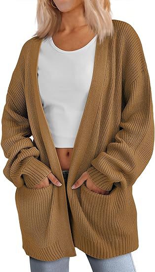Damen Grobstrick Cardigan mit offenem Schnitt und praktischen Taschen R&B