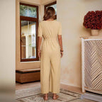Damen lässiger Jumpsuit mit Taillengürtel und weitem Bein R&B