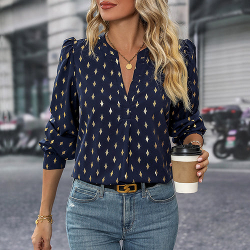 Damen Bluse mit auffälligem Diamantmuster R&B