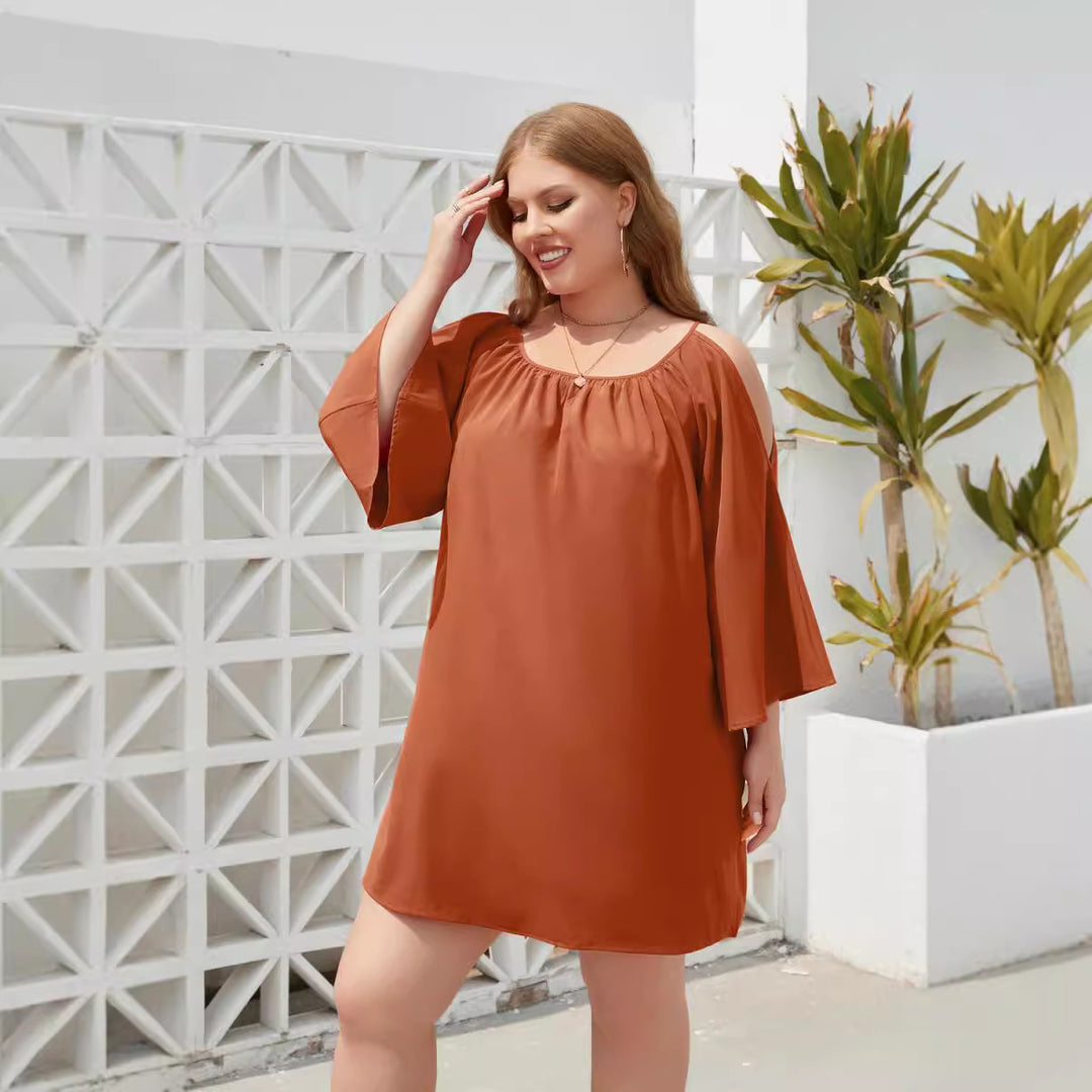 Damen Sommerkleid mit offenem Schulterdesign und voluminösen Ärmeln R&B