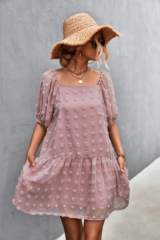 Damen Fließendes Minikleid mit 3/4-Ärmeln und verspieltem Rüschendesign R&B