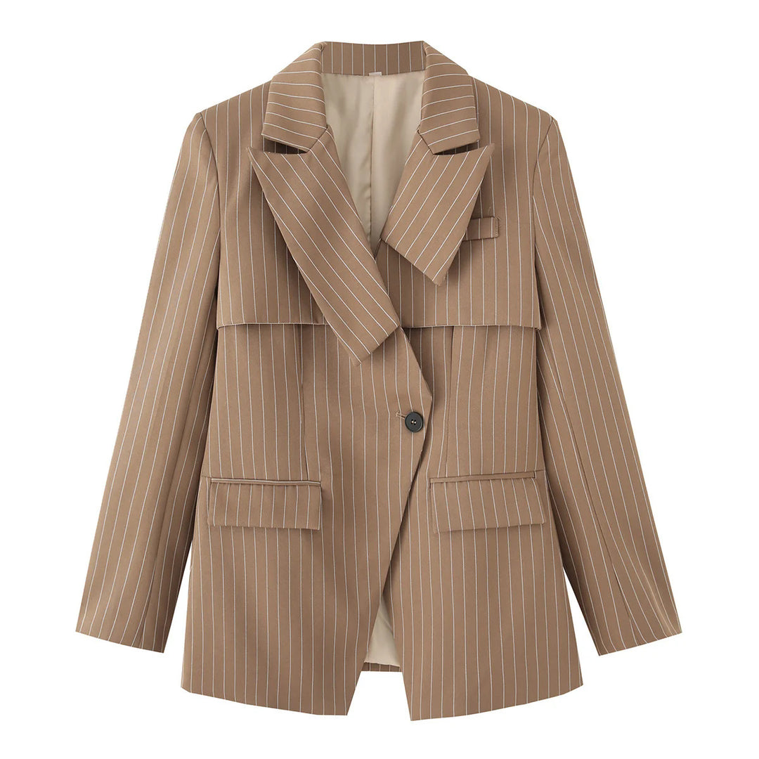 Damen gestreifte Blazerjacke mit elegantem Kragen und praktischen Taschen R&B