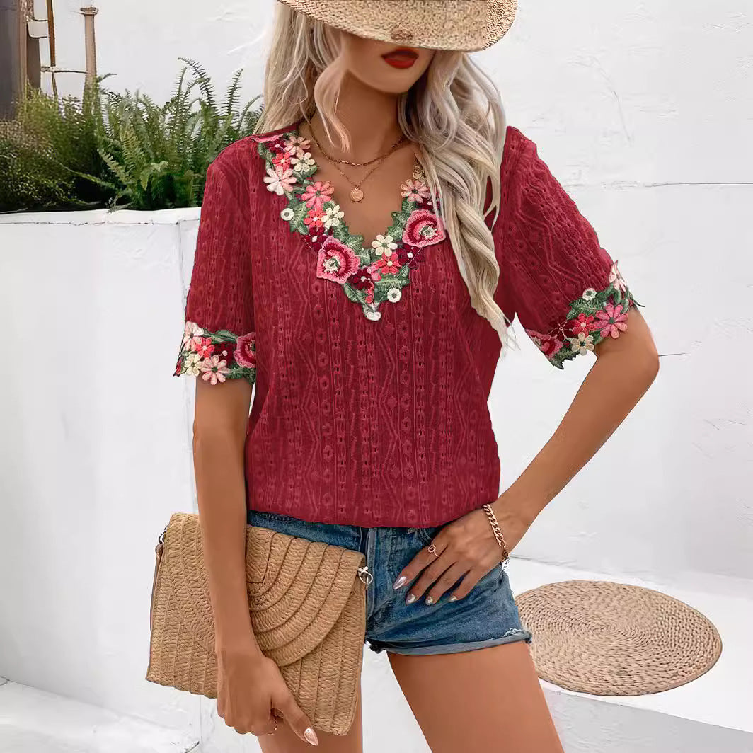 Damen Bluse mit floralen Stickereien und luftigen Ärmeln R&B