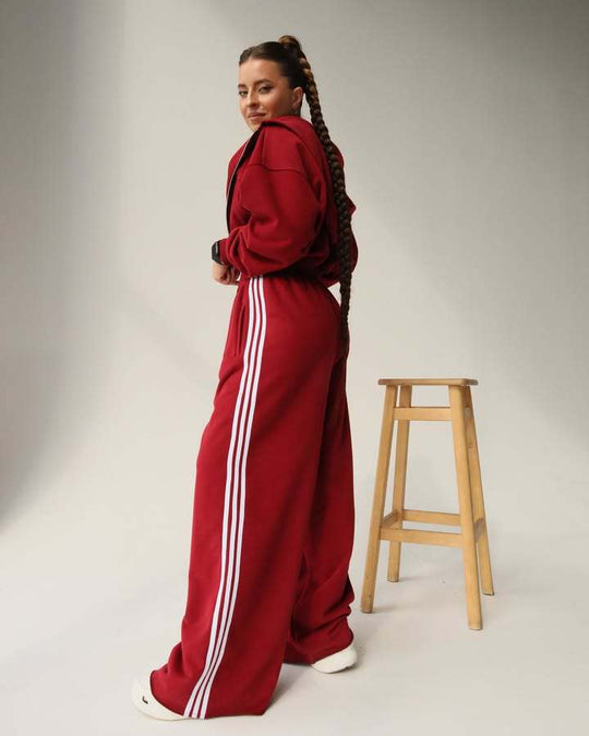 Damen Trendiges Sport-Lounge-Set mit cropped Sweatjacke und weit geschnittenen Jogginghosen R&B