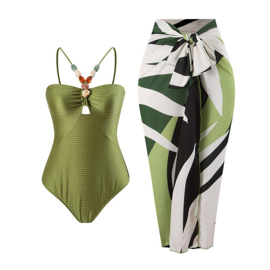 Damen Bandeau-Badeanzug mit asymmetrischem Rock R&B