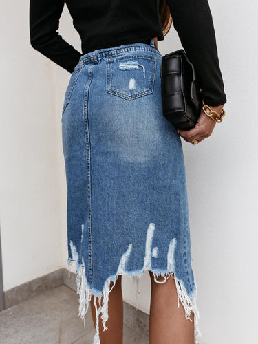 Damen Jeansrock mit ausgefransten Säumen und dekorativen Rissen R&B