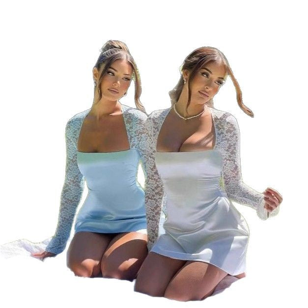 Damen Abendkleid mit Spitzenärmeln R&B
