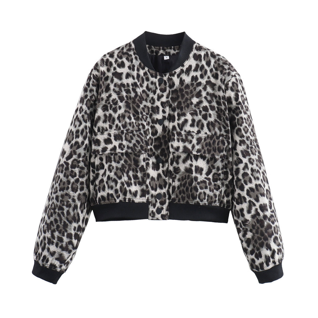 Damen modische cropped Jacke mit animalischem Muster und praktischen Taschen R&B