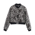 Damen modische cropped Jacke mit animalischem Muster und praktischen Taschen