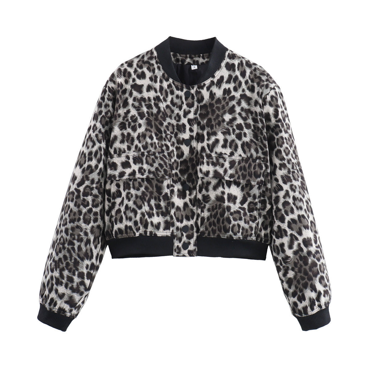 Damen modische cropped Jacke mit animalischem Muster und praktischen Taschen