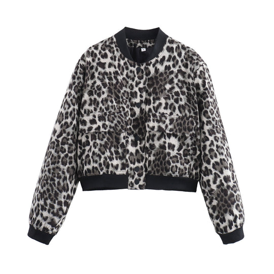 Damen modische cropped Jacke mit animalischem Muster und praktischen Taschen R&B