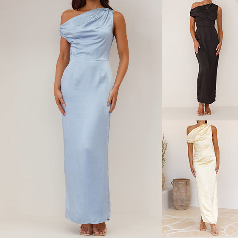 Damen Elegantes Maxikleid mit asymmetrischem Oberteil und figurbetontem Schnitt R&B