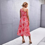 Damen Maxikleid mit asymmetrischem Trägerdesign und floralem Allover-Muster R&B