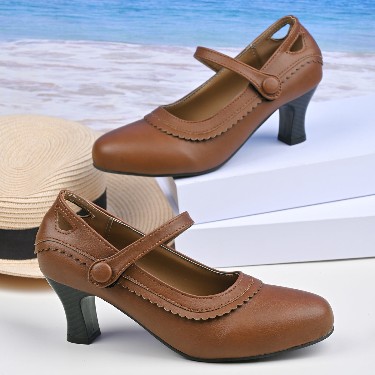 Damen Absatzschuhe mit verstellbarem Riemen und eleganter Schnalle