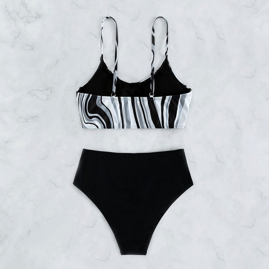 Damen Hoch geschnittener Bikini mit stilvollem Streifenmuster R&B