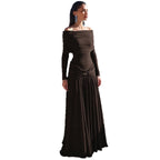 Damen Elegantes Langkleid mit gekreuztem Tailleneinsatz und schulterfreiem Ausschnitt R&B