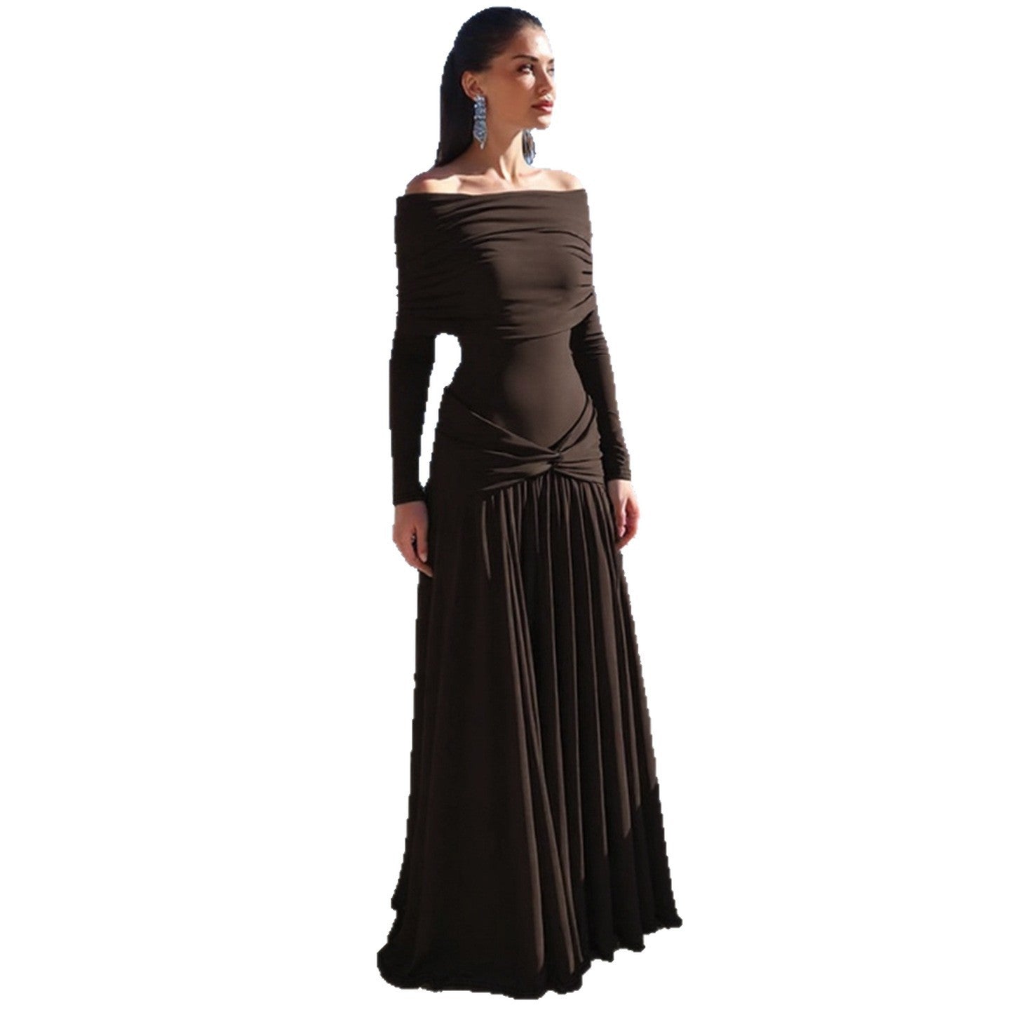 Damen Elegantes Langkleid mit gekreuztem Tailleneinsatz und schulterfreiem Ausschnitt R&B
