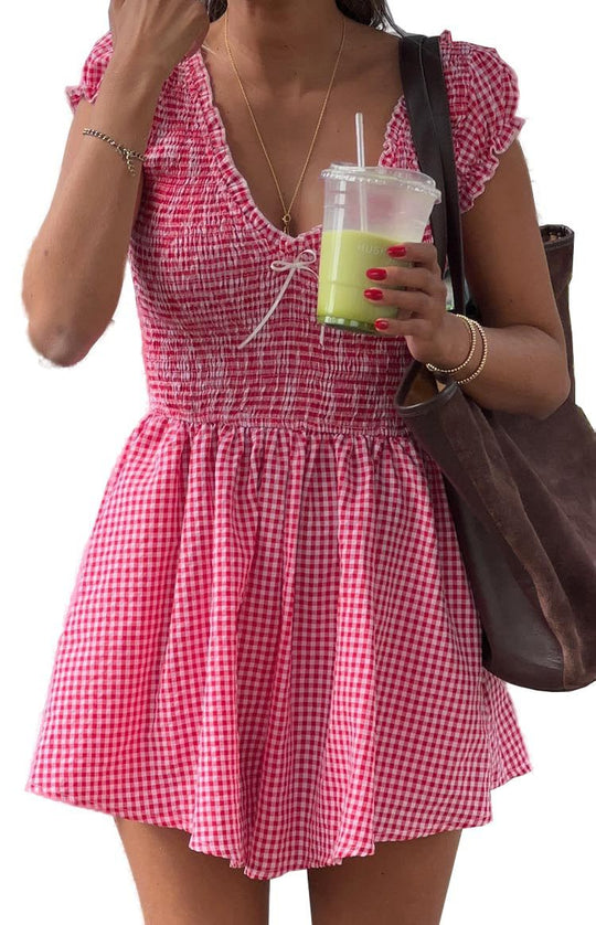 Damen Eingekräuseltes Kurzkleid mit V-Ausschnitt und Rüschendetails R&B