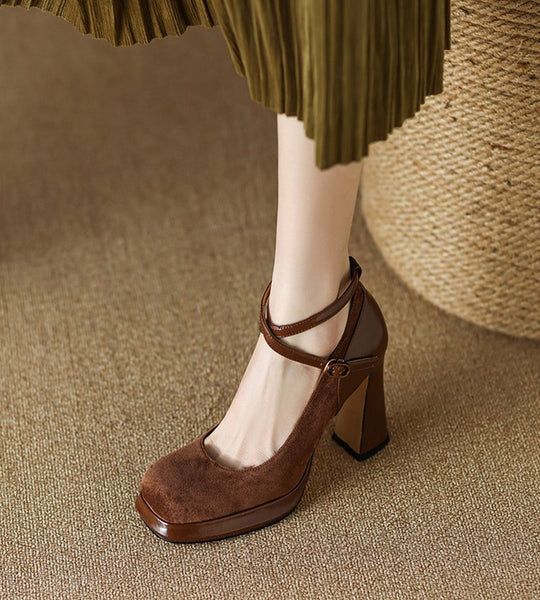 Damen Elegante Mary Jane Pumps mit Luxuriösem Blockabsatz R&B
