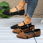Damen Ballerinas mit detailliertem Leo-Muster und elegantem Riemen R&B