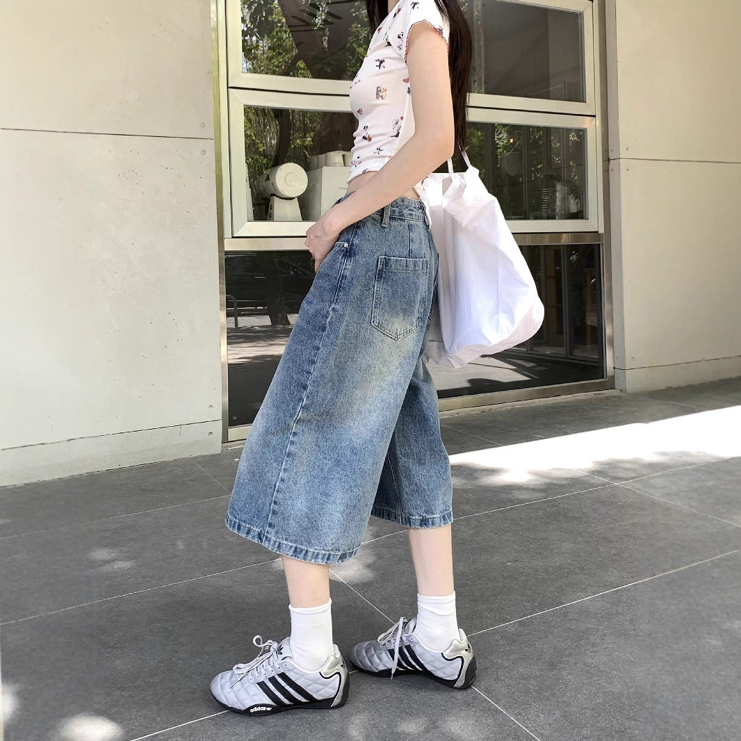 Damen Weite Denim-Culotte-Shorts mit hohem Bund und lässigem Design R&B