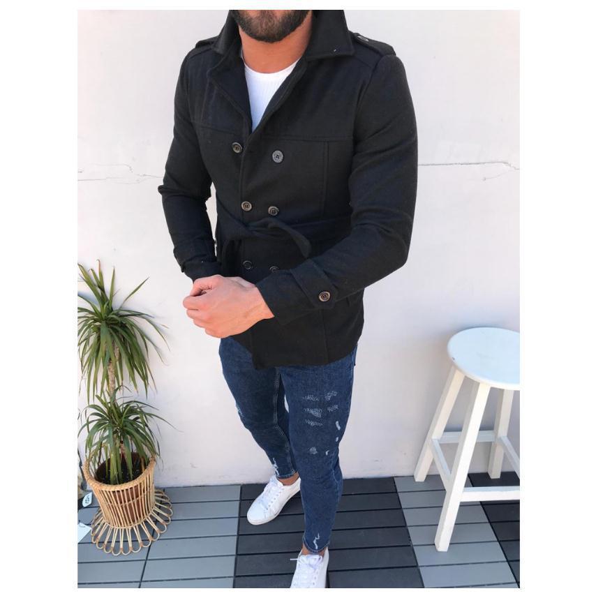 Herren modische Designerjacke mit doppeltem Reihenverschluss und Gürtel R&B