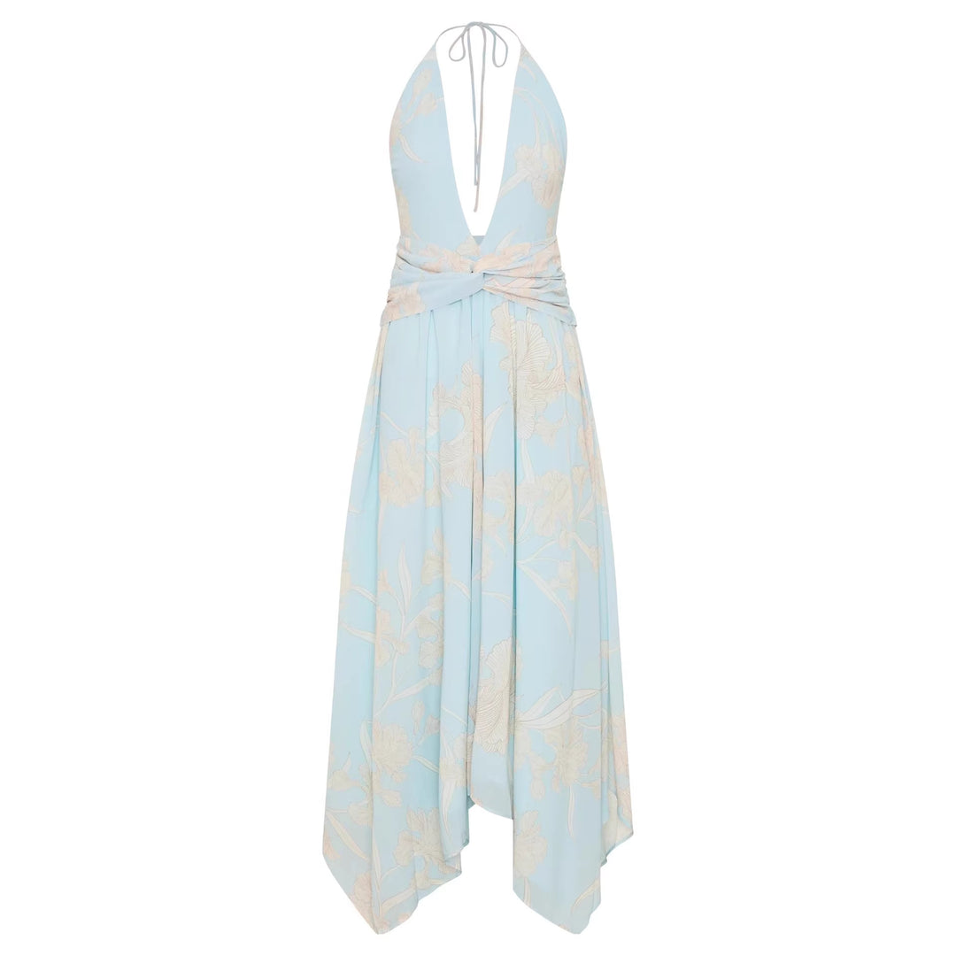 Damen Elegantes Wickelkleid mit tiefem V-Ausschnitt und floralem Design R&B