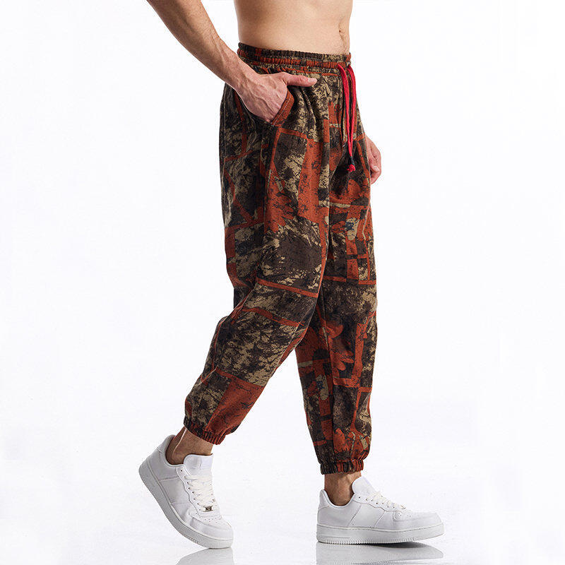 Herren lässige Haremshose mit buntem Blumenmuster und Gummizug R&B