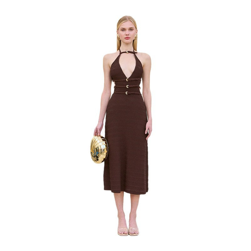 Damen Midikleid mit verstellbarem Halterneck und eleganten Details R&B
