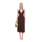 Damen Midikleid mit verstellbarem Halterneck und eleganten Details