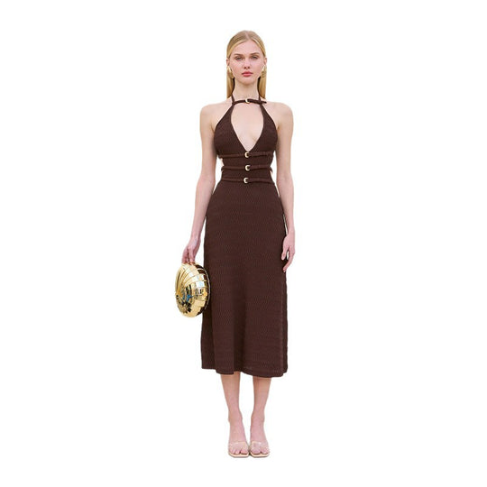 Damen Midikleid mit verstellbarem Halterneck und eleganten Details R&B