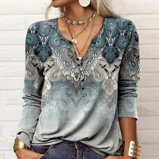 Damen langärmliges Casual-Shirt mit verspieltem Muster R&B