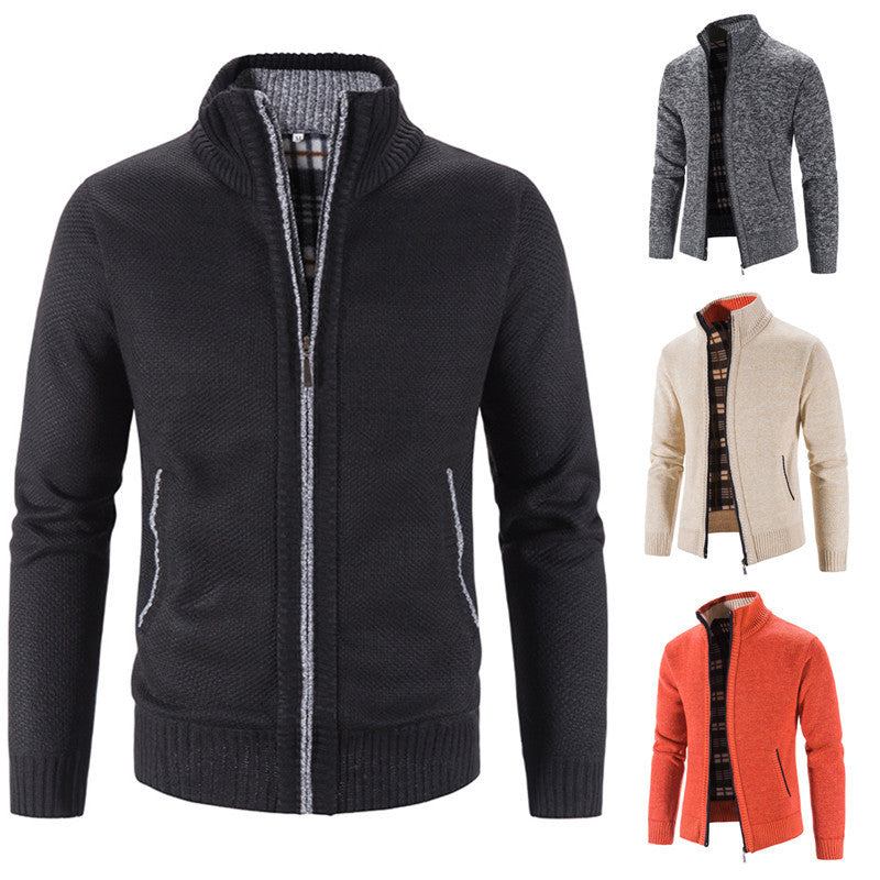 Herren Strickjacke mit strukturiertem Muster und hohem Stehkragen R&B