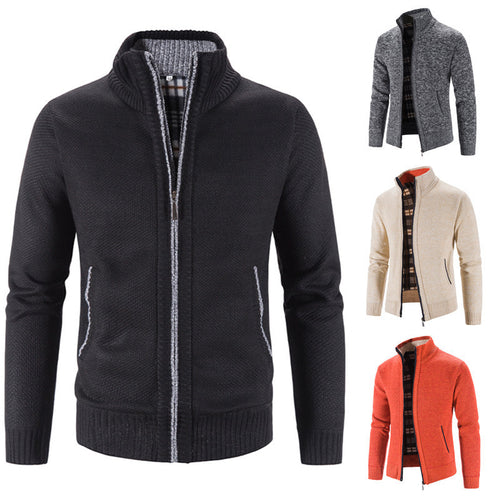 Herren Strickjacke mit strukturiertem Muster und hohem Stehkragen R&B