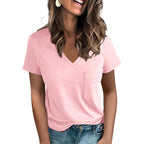 Damen V-Ausschnitt T-Shirt mit Brusttasche R&B
