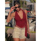 Damen Chic Cropped Top mit Glitzer-Details und offenem Rückenausschnitt R&B