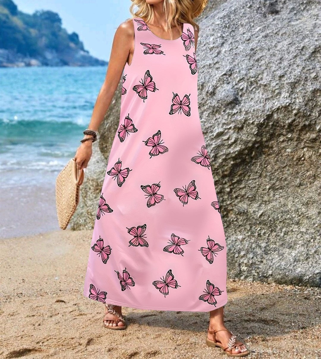 Damen Maxikleid mit einzigartigen Schmetterlingsdruck R&B